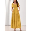 image:imagePRETTYGARDEN Womens Summer Dresses 2026 Boho Maxi Wedding Guest Smocked Square Neck Spring Short Sleeve Swiss Dot Long DressYellow