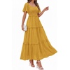 image:imagePRETTYGARDEN Womens Summer Dresses 2026 Boho Maxi Wedding Guest Smocked Square Neck Spring Short Sleeve Swiss Dot Long DressYellow