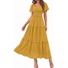 image:imagePRETTYGARDEN Womens Summer Dresses 2026 Boho Maxi Wedding Guest Smocked Square Neck Spring Short Sleeve Swiss Dot Long DressYellow