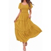image:imagePRETTYGARDEN Womens Summer Dresses 2026 Boho Maxi Wedding Guest Smocked Square Neck Spring Short Sleeve Swiss Dot Long DressYellow