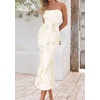 image:imagePRETTYGARDEN Womens Wedding Guest Floral Midi Tube Dress  Lightweight Soft Mesh FormFitting Bodycon Strapless Side Slit Elegant for Cocktails Homecoming Parties amp Formal EventsApricot