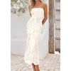 image:imagePRETTYGARDEN Womens Wedding Guest Floral Midi Tube Dress  Lightweight Soft Mesh FormFitting Bodycon Strapless Side Slit Elegant for Cocktails Homecoming Parties amp Formal EventsApricot