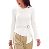 image:imagePRETTYGARDEN Long Sleeve Shirts for Women Asymmetricall Tops  Dressy Casual Blouses Slim Fit Waist Tie Ruched Top Soft Stretchy Going Out Work Office Outfit 2026 Fall Fashion ClothesWhite