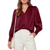 image:imagePRETTYGARDEN Satin Long Sleeve Womens Blouses Dressy Casual  Glossy Smooth Silk FabricLantern Sleeve Fall TopsDecorative Button PulloverV Neck ShirtsOffice Work Business OutfitsWine Red
