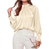 image:imagePRETTYGARDEN Satin Tops for Women Mock Neck Pleated Long Sleeve Shirts  Wrinkle Resistant Silky BlousesDressy Casual Fall ClothesVersatile Business Casual OufitsFashion ClothingBeige