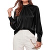 image:imagePRETTYGARDEN Satin Tops for Women Mock Neck Pleated Long Sleeve Shirts  Wrinkle Resistant Silky BlousesDressy Casual Fall ClothesVersatile Business Casual OufitsFashion ClothingBlack