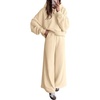 image:imagePRETTYGARDEN Women 2 Piece Hoodies Sweatpants Sweatsuits  Long Sleeve Oversized Hooded Sweatshirts Cotton Wide Leg Sweatpant With Pockets Fall Workout Sets Holiday Travel OutfitsBeige