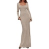 image:imagePRETTYGARDEN Womens Fall Long Sleeve Maxi Bodycon Dresses  Soft Stretchy Ribbed Knit Bell Sleeve Square Neck Mermaid Elegant Long Dress Wedding Guest Party 2026 Winter ClothingApricot