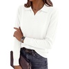 image:imagePRETTYGARDEN Womens Long Sleeve Collared Polo Sweater V Neck Knit Ribbed Business Casual Pullover Sweaters 2026 Fall OutfitsWhite