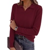 image:imagePRETTYGARDEN Womens Long Sleeve Collared Polo Sweater V Neck Knit Ribbed Business Casual Pullover Sweaters 2026 Fall OutfitsWine Red