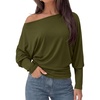 image:imagePRETTYGARDEN Womens Off Shoulder Batwing Long Sleeve Shirts  Asymmetrical Off The Shoulder Cinched Waist Soft Dressy Casual Blouse Going Out Tops Transitional Fall amp Spring WearArmy Green