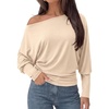 image:imagePRETTYGARDEN Womens Off Shoulder Batwing Long Sleeve Shirts  Asymmetrical Off The Shoulder Cinched Waist Soft Dressy Casual Blouse Going Out Tops Transitional Fall amp Spring WearBeige