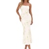 image:imagePRETTYGARDEN Womens Wedding Guest Floral Midi Tube Dress  Lightweight Soft Mesh FormFitting Bodycon Strapless Side Slit Elegant for Cocktails Homecoming Parties amp Formal EventsApricot