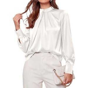 image:imagePRETTYGARDEN Satin Tops for Women Mock Neck Pleated Long Sleeve Shirts  Wrinkle Resistant Silky BlousesDressy Casual Fall ClothesVersatile Business Casual OufitsFashion ClothingWhite