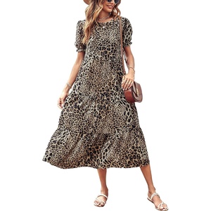 image:imagePRETTYGARDEN Summer Dresses for Women 2026 Casual Floral Boho Midi Sun Dress Puff Short Sleeve Flowy Beach Vacation SundressBlackBeige