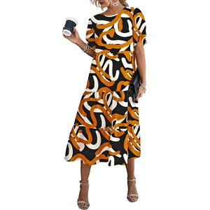 image:imagePRETTYGARDEN Summer Dresses for Women 2026 Casual Floral Boho Midi Sun Dress Puff Short Sleeve Flowy Beach Vacation SundressPrint Yellow White