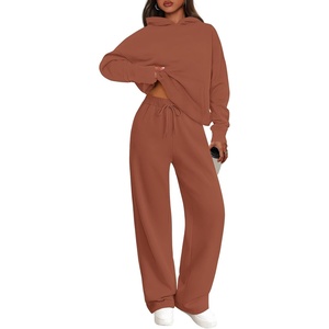 image:imagePRETTYGARDEN Womens 2 Piece Outfits Fall Sweatsuits Oversized Hoodies Wide Leg Sweatpants Tracksuits Lounge Matching SetsBrick Red