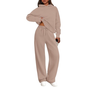 image:imagePRETTYGARDEN Womens 2 Piece Outfits Fall Sweatsuits Oversized Hoodies Wide Leg Sweatpants Tracksuits Lounge Matching SetsGrey Khaki