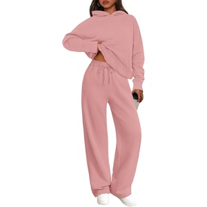 image:imagePRETTYGARDEN Womens 2 Piece Outfits Fall Sweatsuits Oversized Hoodies Wide Leg Sweatpants Tracksuits Lounge Matching SetsPink