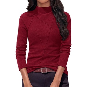 image:imagePRETTYGARDEN Womens Fall Mock Neck Long Sleeve Shirts  Soft Stretchy KnitGeometric Seam StitchingSlim Fitted Basic TeesThermal Casual WearDaily Work Layering Winter Tunic TopWine Red