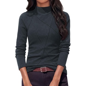 image:imagePRETTYGARDEN Womens Fall Mock Neck Long Sleeve Shirts  Soft Stretchy KnitGeometric Seam StitchingSlim Fitted Basic TeesThermal Casual WearDaily Work Layering Winter Tunic TopDark Grey