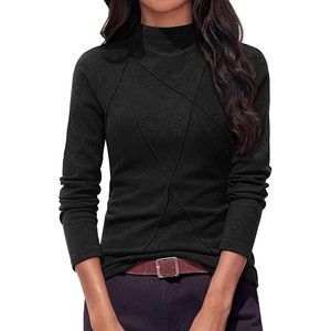 image:imagePRETTYGARDEN Womens Fall Mock Neck Long Sleeve Shirts  Soft Stretchy KnitGeometric Seam StitchingSlim Fitted Basic TeesThermal Casual WearDaily Work Layering Winter Tunic TopBlack