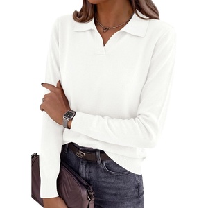 image:imagePRETTYGARDEN Womens Long Sleeve Collared Polo Sweater V Neck Knit Ribbed Business Casual Pullover Sweaters 2026 Fall OutfitsWhite