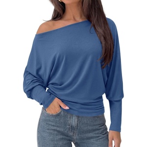 image:imagePRETTYGARDEN Womens Off Shoulder Batwing Long Sleeve Shirts  Asymmetrical Off The Shoulder Cinched Waist Soft Dressy Casual Blouse Going Out Tops Transitional Fall amp Spring WearGrey Blue