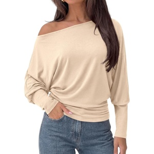 image:imagePRETTYGARDEN Womens Off Shoulder Batwing Long Sleeve Shirts  Asymmetrical Off The Shoulder Cinched Waist Soft Dressy Casual Blouse Going Out Tops Transitional Fall amp Spring WearBeige