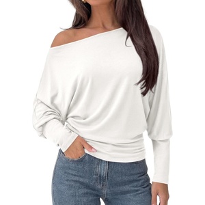 image:imagePRETTYGARDEN Womens Off Shoulder Batwing Long Sleeve Shirts  Asymmetrical Off The Shoulder Cinched Waist Soft Dressy Casual Blouse Going Out Tops Transitional Fall amp Spring WearWhite