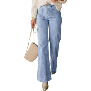 image:imagePRETTYGARDEN Womens Wide Leg Jeans High Waisted Stretchy  High Rise Flare Jeans with Front Patch Pockets Loose Fit Daily Wear Denim Trendy Office Work Pants Business Casual OutfitsAshleigh Blue