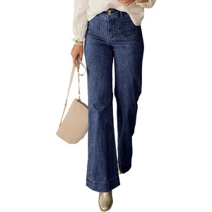 image:imagePRETTYGARDEN Womens Wide Leg Jeans High Waisted Stretchy  High Rise Flare Jeans with Front Patch Pockets Loose Fit Daily Wear Denim Trendy Office Work Pants Business Casual OutfitsNavy