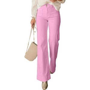 image:imagePRETTYGARDEN Womens Wide Leg Jeans High Waisted Stretchy  High Rise Flare Jeans with Front Patch Pockets Loose Fit Daily Wear Denim Trendy Office Work Pants Business Casual OutfitsPink