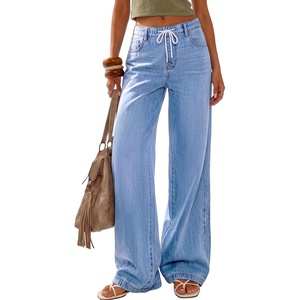 image:imagePRETTYGARDEN Womens Wide Leg Jeans High Waisted Stretchy Baggy Straight Leg Drawstring Trendy Denim Pants 2026 SummerBeau Blue