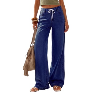 image:imagePRETTYGARDEN Womens Wide Leg Jeans High Waisted Stretchy Baggy Straight Leg Drawstring Trendy Denim Pants 2026 SummerNavy