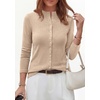 image:imagePRETTYGARDEN Womens Fall Lightweight Knit Cardigan Sweater  Button Down Long Sleeve Crew NeckSoft Ribbed Knit Slim FitBusiness Casual Going Out Travel OutfitsFashion Clothing 2026Apricot