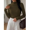 image:imagePRETTYGARDEN Womens Fall Long Sleeve Fitted Shirts  Comfy Stretchy Cable Knit Trendy Lettuce Trim Mock Neck Casual Basic Tees Cute Layering Tops 2026 Fashion ClothingArmy Green