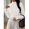 image:imagePRETTYGARDEN Womens Fall Long Sleeve Fitted Shirts  Comfy Stretchy Cable Knit Trendy Lettuce Trim Mock Neck Casual Basic Tees Cute Layering Tops 2026 Fashion ClothingWhite