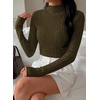image:imagePRETTYGARDEN Womens Fall Long Sleeve Fitted Shirts  Comfy Stretchy Cable Knit Trendy Lettuce Trim Mock Neck Casual Basic Tees Cute Layering Tops 2026 Fashion ClothingArmy Green