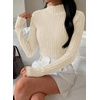 image:imagePRETTYGARDEN Womens Fall Long Sleeve Fitted Shirts  Comfy Stretchy Cable Knit Trendy Lettuce Trim Mock Neck Casual Basic Tees Cute Layering Tops 2026 Fashion ClothingBeige