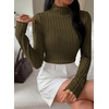 image:imagePRETTYGARDEN Womens Fall Long Sleeve Fitted Shirts  Comfy Stretchy Cable Knit Trendy Lettuce Trim Mock Neck Casual Basic Tees Cute Layering Tops 2026 Fashion ClothingArmy Green