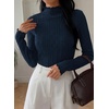 image:imagePRETTYGARDEN Womens Fall Long Sleeve Fitted Shirts  Comfy Stretchy Cable Knit Trendy Lettuce Trim Mock Neck Casual Basic Tees Cute Layering Tops 2026 Fashion ClothingNavy Blue