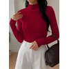 image:imagePRETTYGARDEN Womens Fall Long Sleeve Fitted Shirts  Comfy Stretchy Cable Knit Trendy Lettuce Trim Mock Neck Casual Basic Tees Cute Layering Tops 2026 Fashion ClothingBurgundy