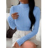image:imagePRETTYGARDEN Womens Fall Long Sleeve Fitted Shirts  Comfy Stretchy Cable Knit Trendy Lettuce Trim Mock Neck Casual Basic Tees Cute Layering Tops 2026 Fashion ClothingLight Blue