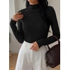 image:imagePRETTYGARDEN Womens Fall Long Sleeve Fitted Shirts  Comfy Stretchy Cable Knit Trendy Lettuce Trim Mock Neck Casual Basic Tees Cute Layering Tops 2026 Fashion ClothingBlack