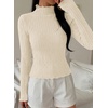 image:imagePRETTYGARDEN Womens Fall Long Sleeve Fitted Shirts  Comfy Stretchy Cable Knit Trendy Lettuce Trim Mock Neck Casual Basic Tees Cute Layering Tops 2026 Fashion ClothingBeige