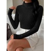 image:imagePRETTYGARDEN Womens Fall Long Sleeve Fitted Shirts  Comfy Stretchy Cable Knit Trendy Lettuce Trim Mock Neck Casual Basic Tees Cute Layering Tops 2026 Fashion ClothingBlack