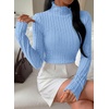 image:imagePRETTYGARDEN Womens Fall Long Sleeve Fitted Shirts  Comfy Stretchy Cable Knit Trendy Lettuce Trim Mock Neck Casual Basic Tees Cute Layering Tops 2026 Fashion ClothingLight Blue