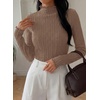 image:imagePRETTYGARDEN Womens Fall Long Sleeve Fitted Shirts  Comfy Stretchy Cable Knit Trendy Lettuce Trim Mock Neck Casual Basic Tees Cute Layering Tops 2026 Fashion ClothingKhaki