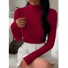 image:imagePRETTYGARDEN Womens Fall Long Sleeve Fitted Shirts  Comfy Stretchy Cable Knit Trendy Lettuce Trim Mock Neck Casual Basic Tees Cute Layering Tops 2026 Fashion ClothingBurgundy
